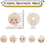 OLYCRAFT 40Pcs 5 Style Smiling Face Wooden Beads 25mm Round Painted Wooden Beads - Image 2