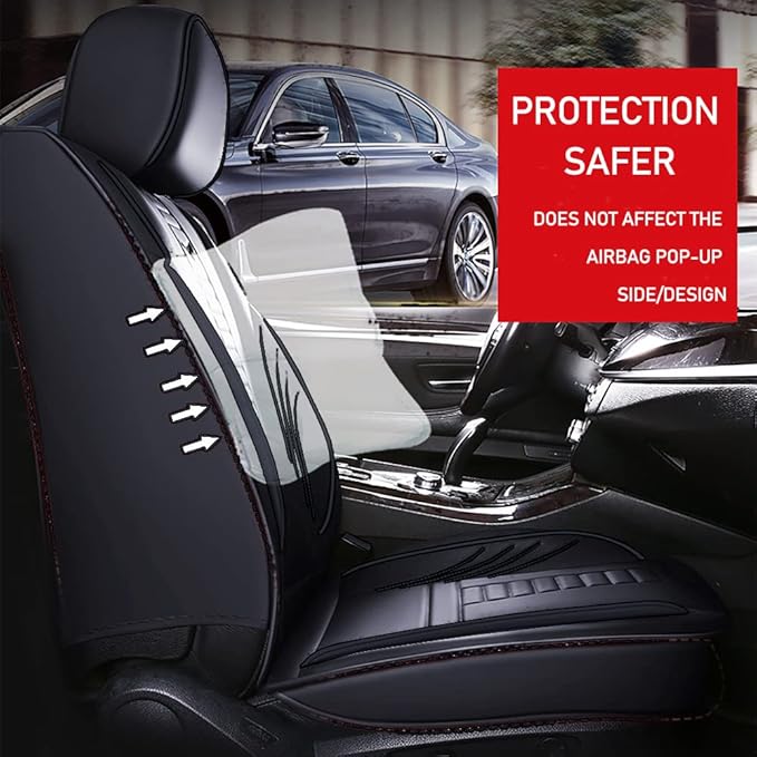 Full Set of Universal Fit Automotive Seat Covers fit for Suzuki 1999-2025 95% Models, PU Leather Automobile Interior Sets with Headrest & Back Pillow Black & Black Line