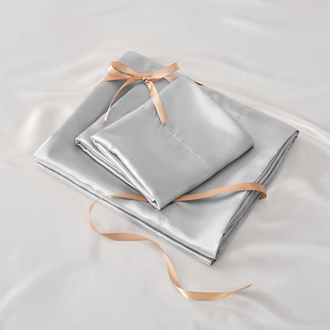 BEDELITE King Size Sheets Set, Luxury Soft Grey Satin Sheets - Image 6