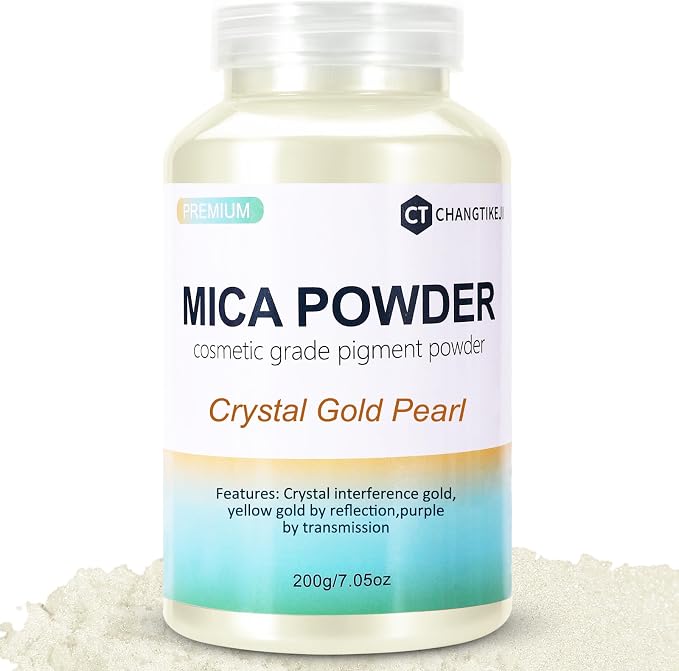 Mica Powder, 7.05OZ（200g）, Crystal Gold Pearl Mica Powder Pigment by CHANGTIKEJIWelcomeYouOrder