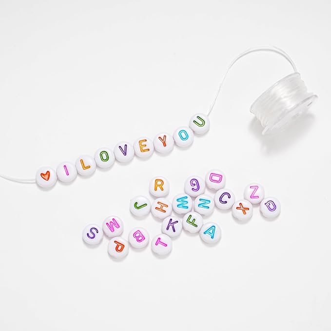 1400 Pieces 4x7mm White Round Acrylic Alphabet Letter Beads A-Z Heart Pattern - Image 4