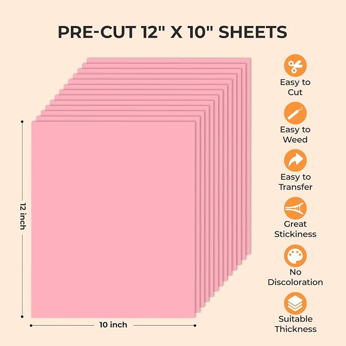 HTVRONT Baby Pink Heat Transfer Vinyl, 13 Pack | Pink Iron on Vinyl Sheets - Image 5