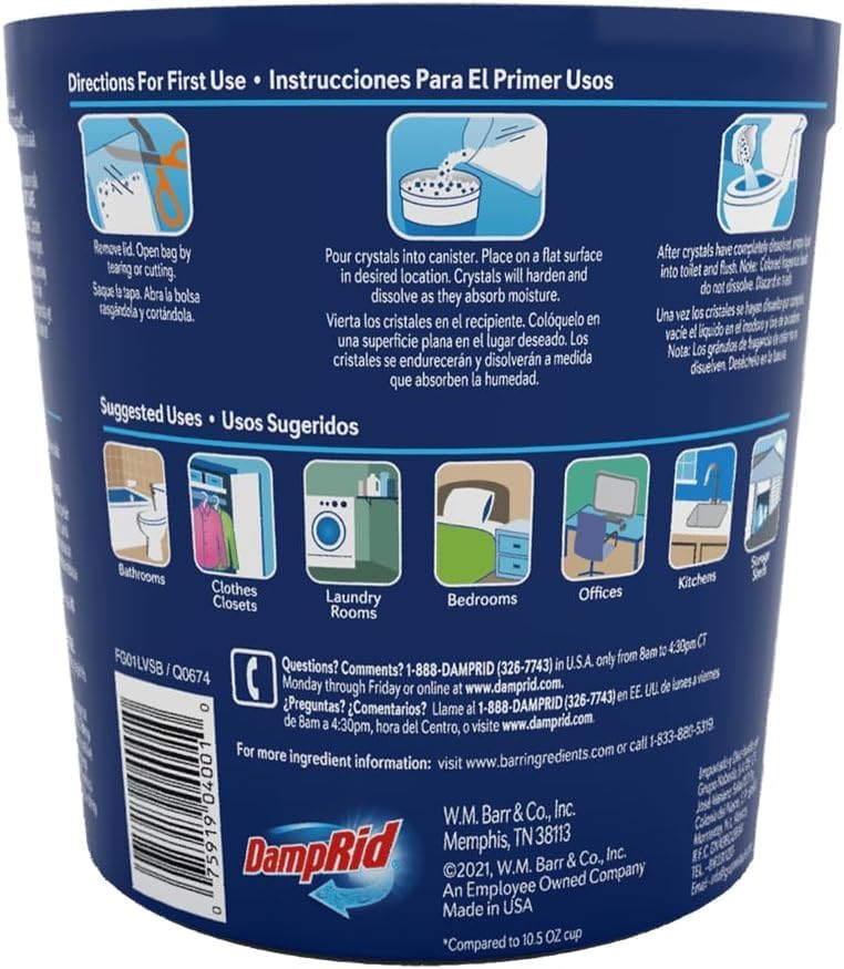 Damp Rid Refillable Moisture Absorber, Includes Single Damp Rid Lavender Vanilla 11oz. Cup & 44oz. Refill Bag - Moisture Absorbers for Closet, 10% More Absorbing Power*, Cleaner Air - ILIOS Packaging.