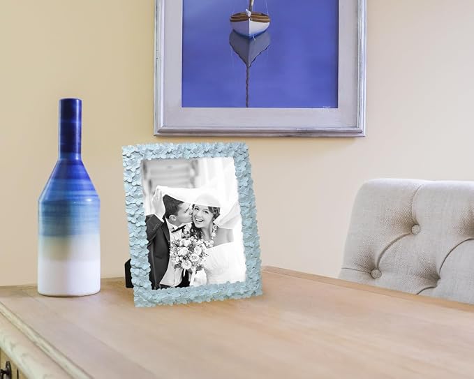 Laura Ashley 8x10 Powder Blue Flower Textured Hand-Crafted Resin Picture Frame - Image 4