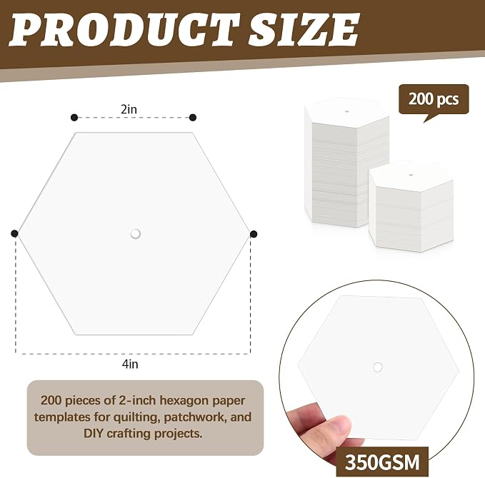200 PCS Paper Piecing 2", Hexagon Quilting Templates - Image 2