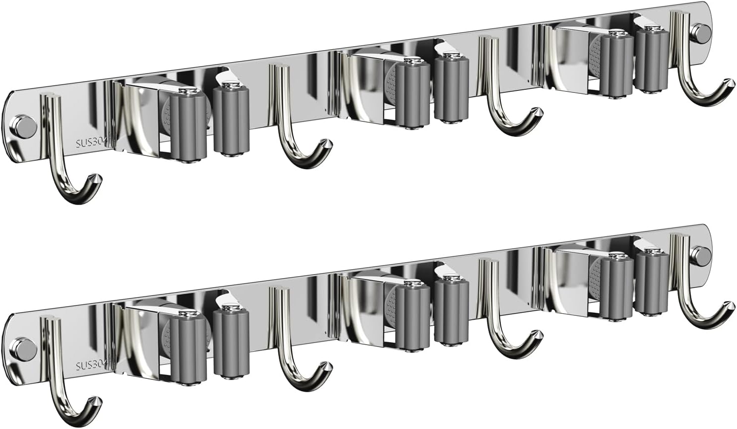 2 Pack Mop and Broom Holder Wall Mount, Non-slip Broom Hanger, Heavy Duty Mop Broom Organizer for Kitchen Garden Garage Laundry Room Wall Decor Organization and Storage Silver 3R4H