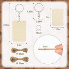 50Pcs Blank Rectangle Wooden Keychain Set, Unfinished Wood Slices - Image 6