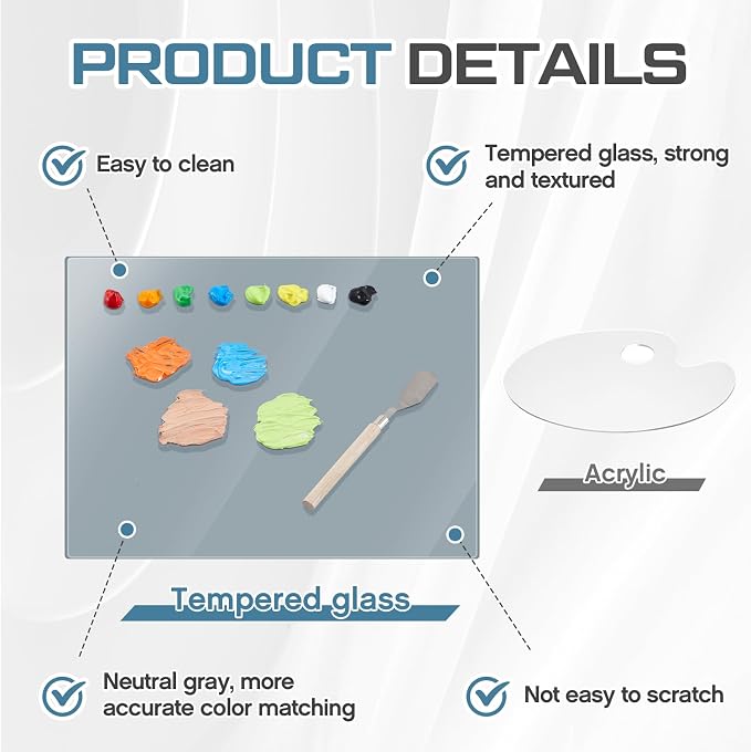 Nuanchu 2 Pcs 9 x 12 Inches Neutral Grey Tempered Glass Palette - Image 4