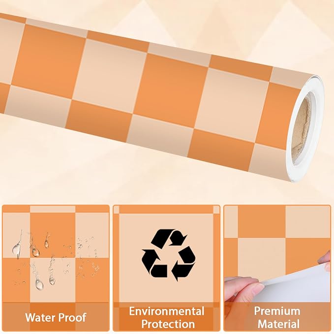 Hippie Orange Checked Bulletin Board Paper Roll Retro Orange Bulletin Board - Image 4