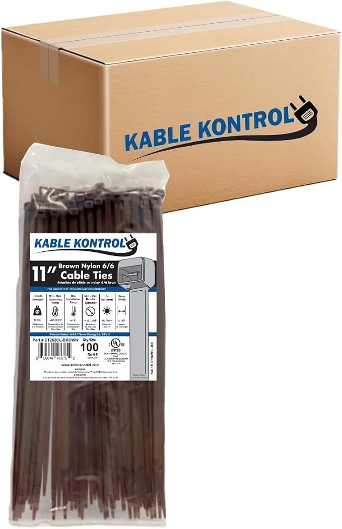Kable Kontrol Brown Zip Ties 11 Inch 8, 50 Lbs Tensile Strength, Bulk Pack by KABLEKONTROL%C2%AE