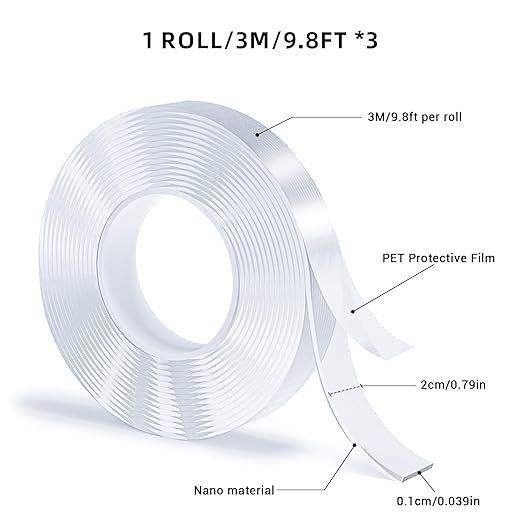 3 Rolls Double Sided Tape, Nano Tape, Transparent Adhesive Tape, Traceless - Image 2