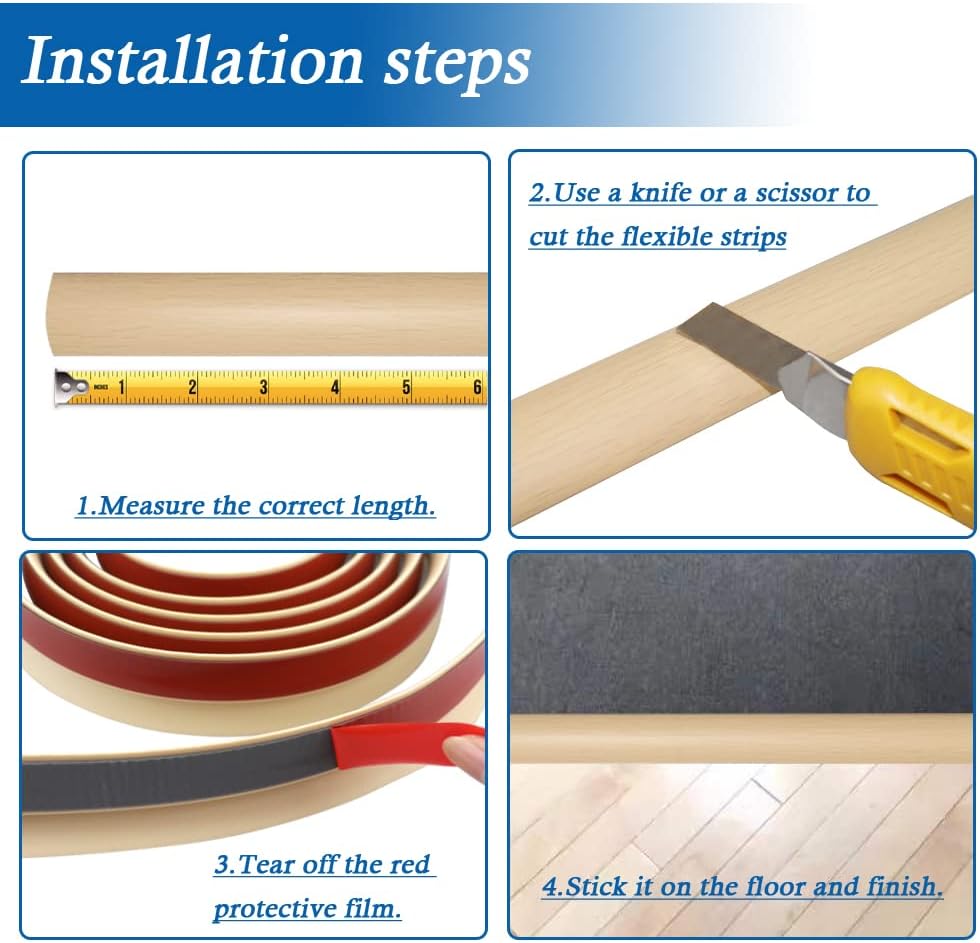 Floor Transition Strip Self Adhesive Carpet & Flooring Transitions Edging Trim Strip PVC Threshold Transitions Suitable for Threshold Height Less Than 5mm (3.3Ft, Wood Grain Beige-New)