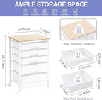 SYKIARIOL Utility Cart with 5 Drawers, Storage Drawer Cart with Wooden Tabletop - Image 3