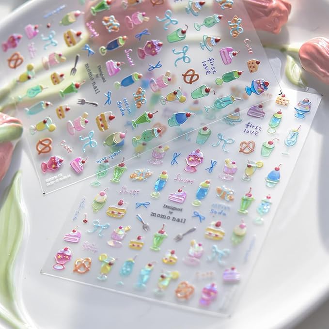 Summer Nail Art Stickers Decals Cherry Cake 5D Embossed Jelly Nail Decals 1PCS - Image 4