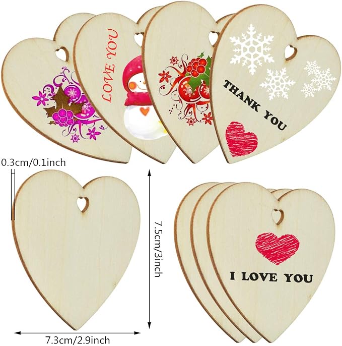 obmwang 50 Pieces 3 Inch Natural Heart Wood Slices, DIY Wooden Ornaments - Image 2