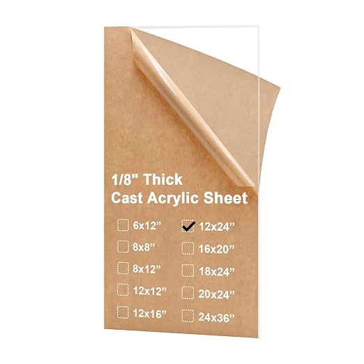 KINLINK 12x24 Plexiglass Sheets 1/8 inch Thick, 3mm Clear Cast Acrylic Sheet by KINLINK