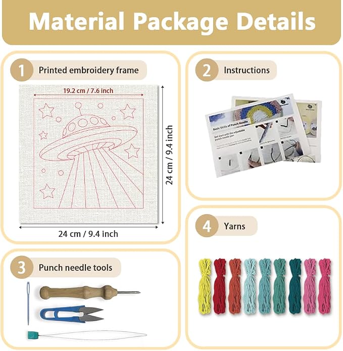 Doodlream Space UFO Needle Kit for Beginner, 9.4"x 9.4" Rainbow Beam Punch - Image 2