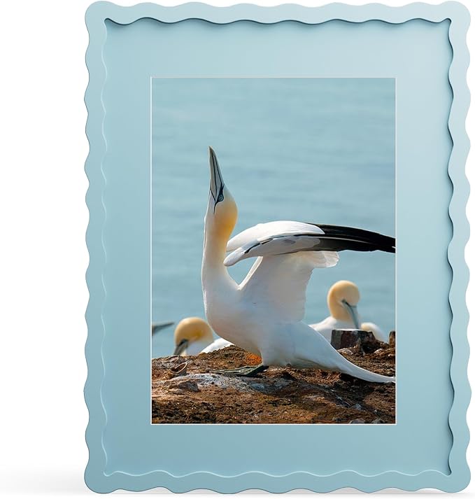 11x14 Picture Frame with Mat for 8x10, Wavy Edge Wooden Real Glass Photo Frame by THKRLOF