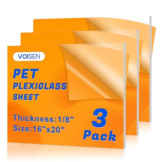 VOISEN 3 Pack Plexiglass Sheets 1/8 Inch Thick, Display Cases, Sneeze Guard by VOISEN