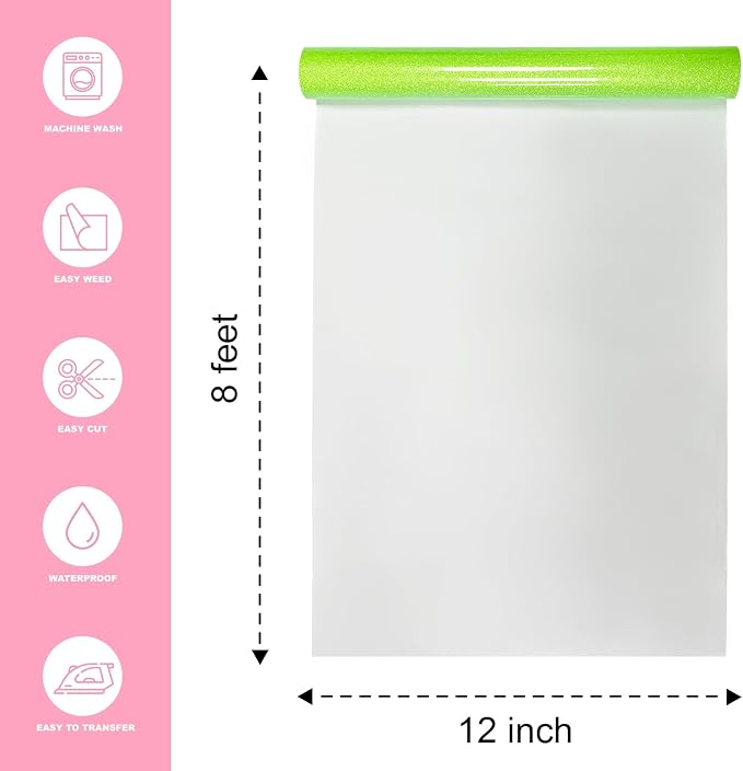 Neon Green Glitter Heat Transfer Vinyl 12" x 5 ft HTV - Image 2