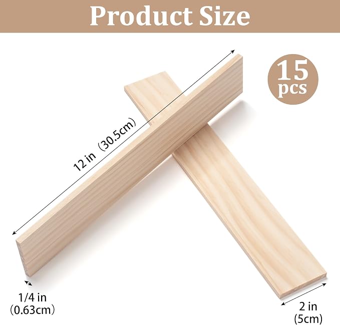 Wooden Dowels for Crafts, Wood Strips Trim Wood Slats Planks for Wall 1/4" × 2" - Image 3