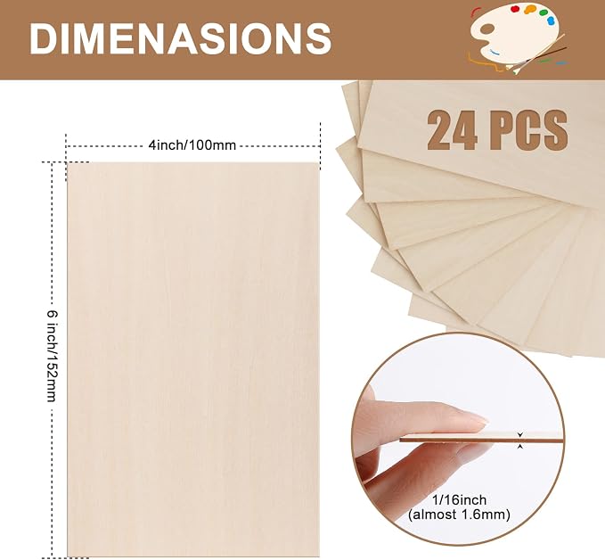 24Pack Basswood Sheets 4x6x1/16 Inch, Basswood - Image 2