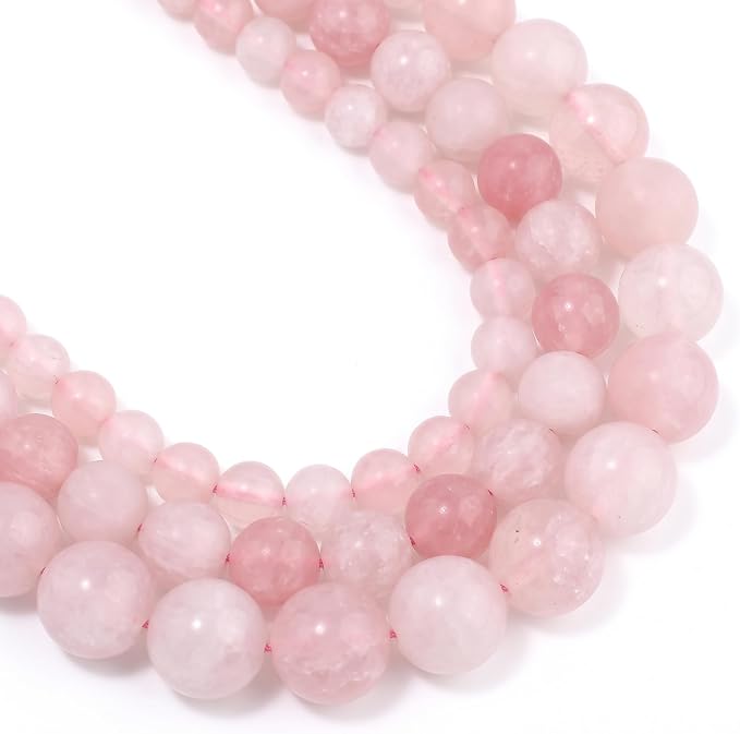 48pcs Natural Matte Pink Quartz Gemstone Beads，8mm Frosted Round Loose Stone by Yochus