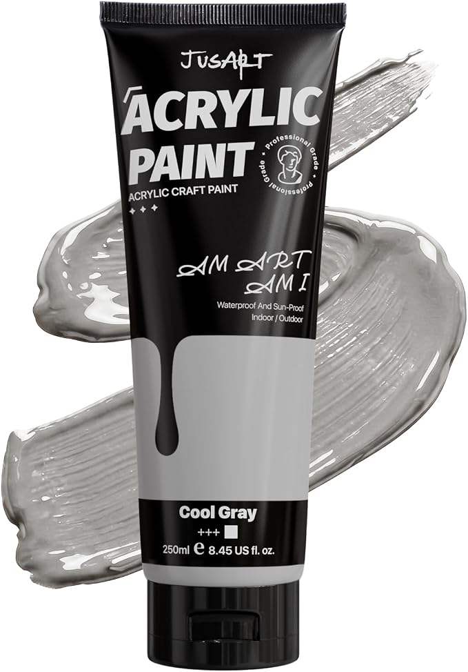 JusArt Gray Acrylic Paint, 8.45oz/250ml Large Tube, Heavy Body Rich Pigment by JusArt%7CCreativeArtSupplies