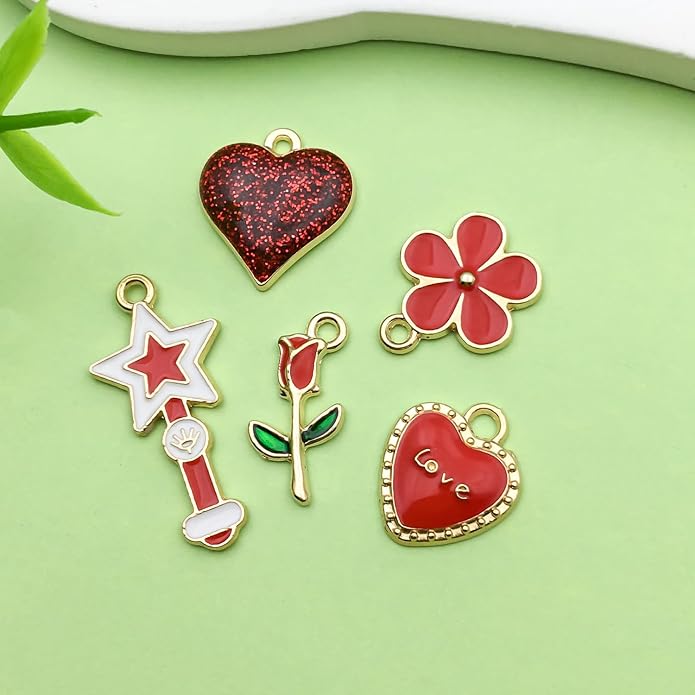 Valentine's Day Heart Charms Set, Decorative Rose and Flower Designs - Image 5