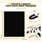 HTVSTD Black White Puff HTV Heat Transfer Vinyl 6pcs 12×10in | Puff Iron on - Image 2