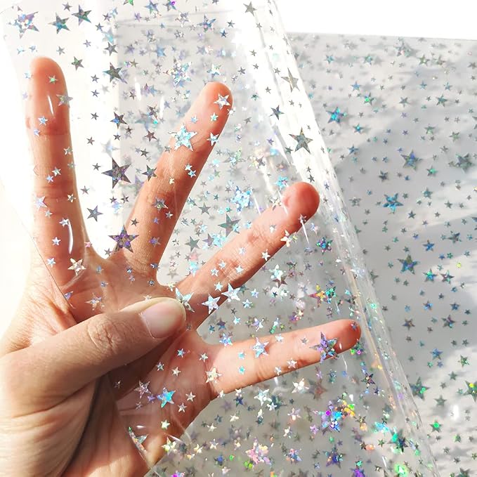 HYANG Transparent Stars PVC Super Clear Holographic Vinyl Faux Leather Sheets 1 - Image 2
