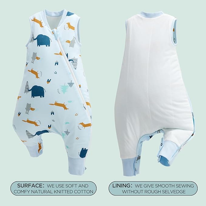 Duomiaomiao 1.5 TOG Toddler Sleep Sack 36-48 Months 100% Cotton Four Season Side Open Zipper Baby Sleep Sack with Feet, Breathable Toddler Wearable Blanket
