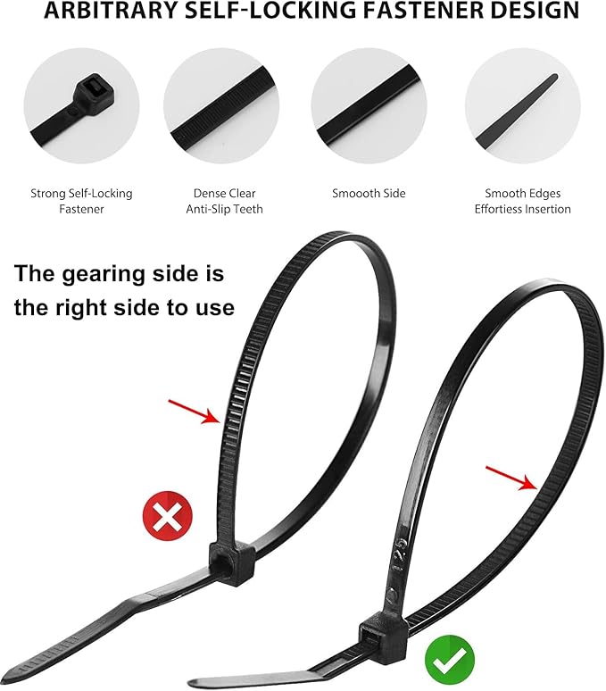 Cable Zip Ties, 400 Pack Black Zip Ties Assorted Sizes 12/8/6/4 Inch - Image 2