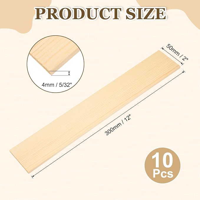 MECCANIXITY 10Pcs Wood Strips Slats, 5/32" x 2" x 12" Thin Wood Sticks Flat - Image 2