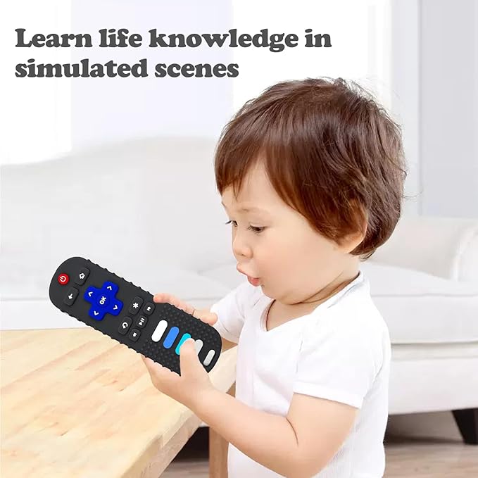 Silicone Baby Teething Toys for Babies 0-18 Months,Baby Silicone Chew Toys,Remote Control Shape Teething Toys,BPA Free(L-Black)
