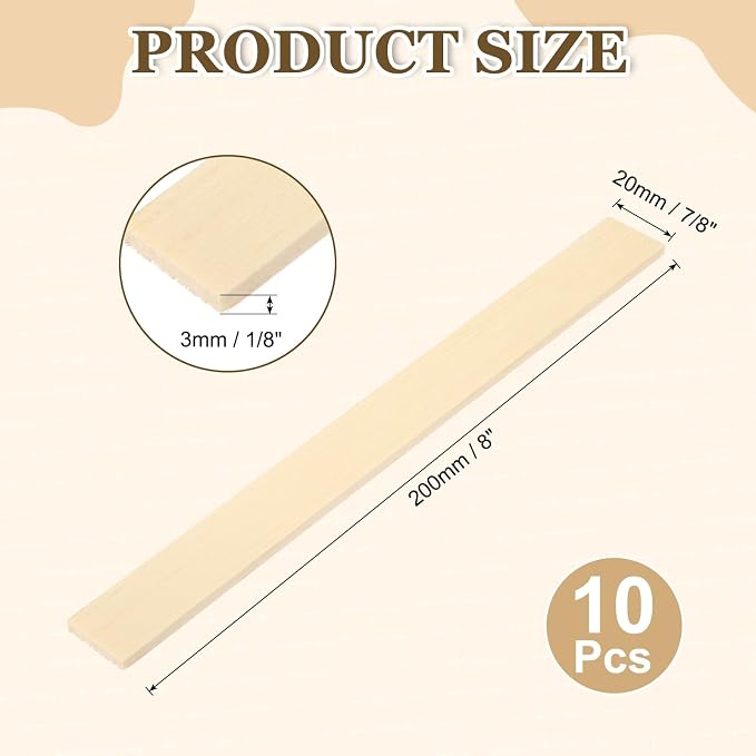MECCANIXITY 10Pcs Wood Strips Slats, 1/8" x 7/8" x 8" Thin Wood Sticks Flat - Image 2