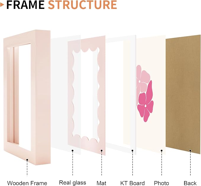 4x6 Picture Frame with Real Glass, Wooden cute 4 x 6 Photo Frame with Wavy Mat - Image 5