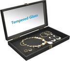 MOOCA Wood Tempered Glass Top Jewelry Display Case Accessories Storage Box - Image 4