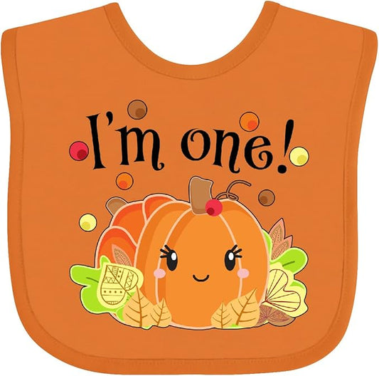 inktastic I'm One- Pumpkin Birthday Autumn Baby Bib