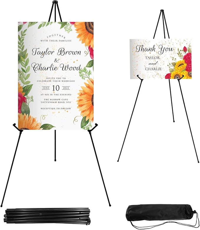 JEAWIWI 2PCS Black Easel Stand for Wedding Sign Stand, 66 Inch Portable by JEAWIWI