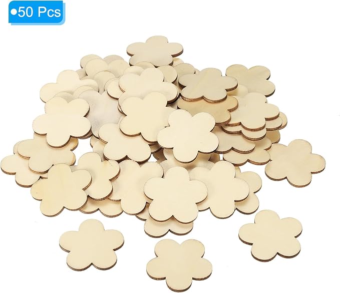 PATIKIL 40mm Wooden Flowers, 50 Pack Unfinished Wood Flowers Blank Wooden - Image 3