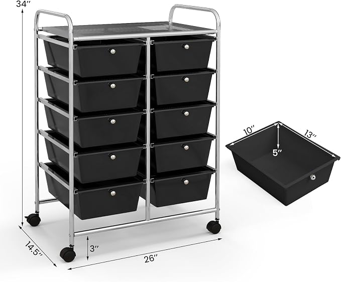Giantex 10 Drawers Rolling Cart, Classroom Organizers, Storage Cart - Image 3