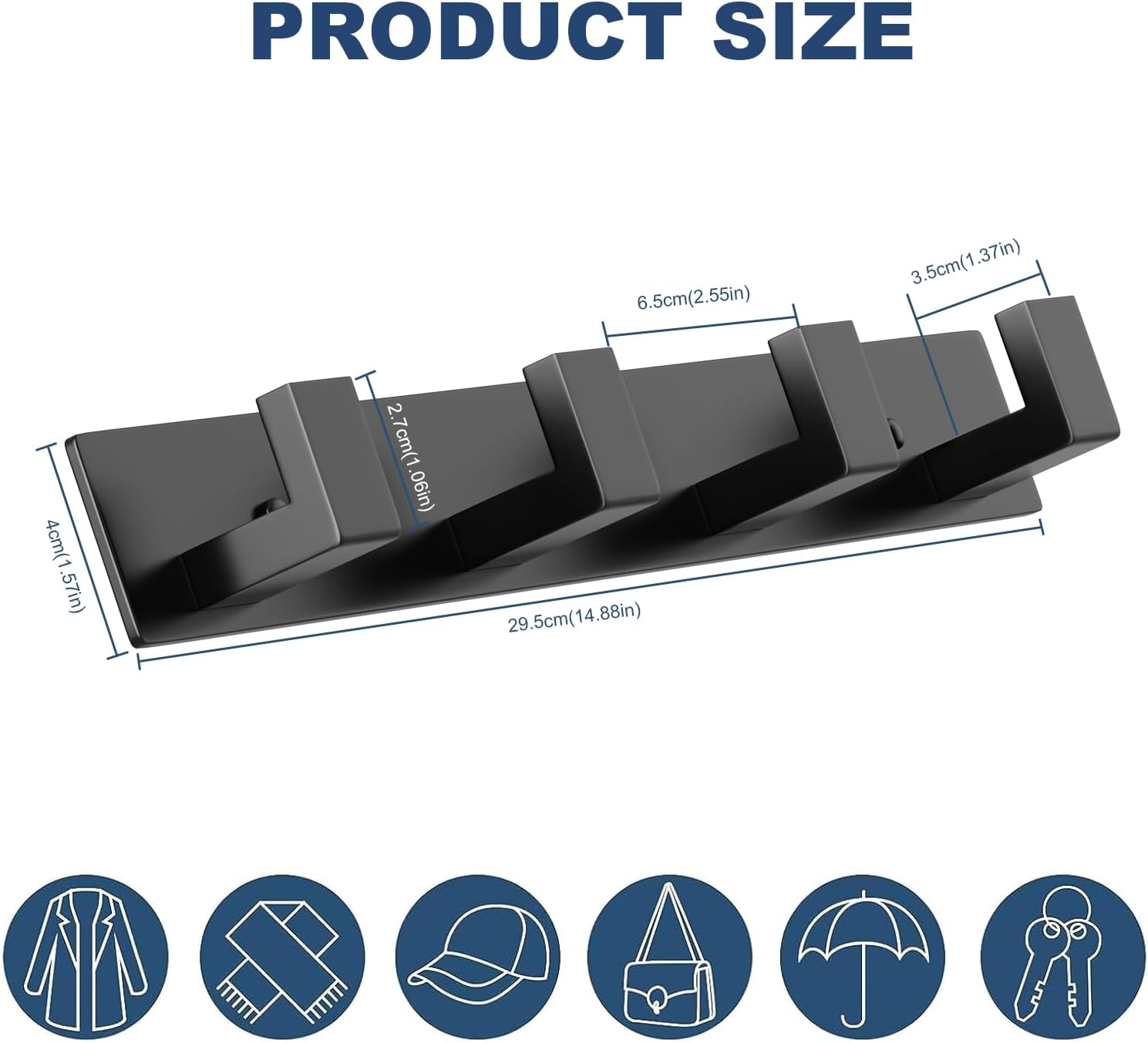 PMMASTO Coat Rack Wall Mount, Coat Hooks Wall Hooks for Hanging, Stainless Steel Coat Hanger Towel Hooks for Bathrooms, Coat Rack Hat Rack (Black 4 Hooks, 2 Pack)