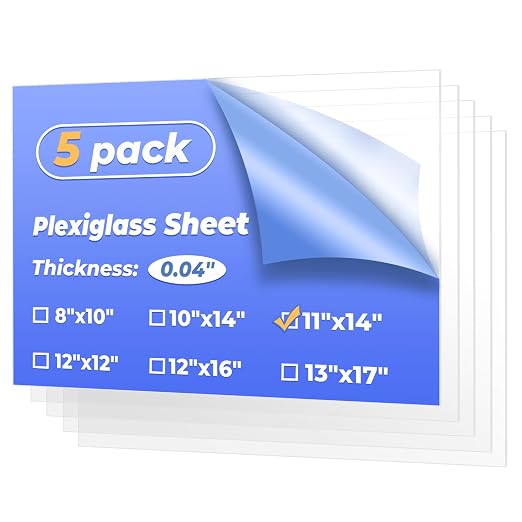 11×14" Plexiglass Sheets 5 Pack, 1mm Thick Transparent Acrylic Sheets, Cuttable by Unknown