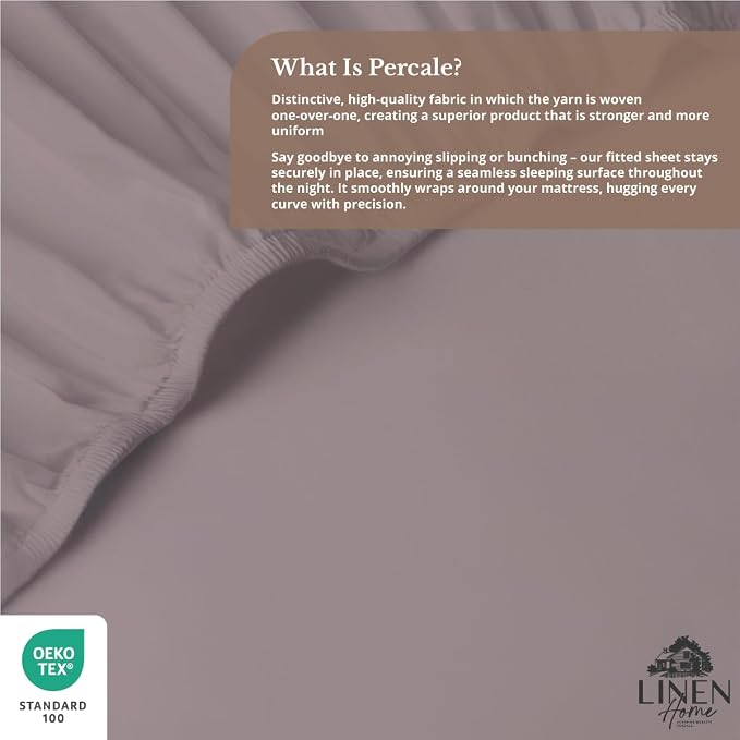 Linen Home 100% Cotton Percale Weave Fitted Sheet, Queen Size, Prelude Purple - Image 5
