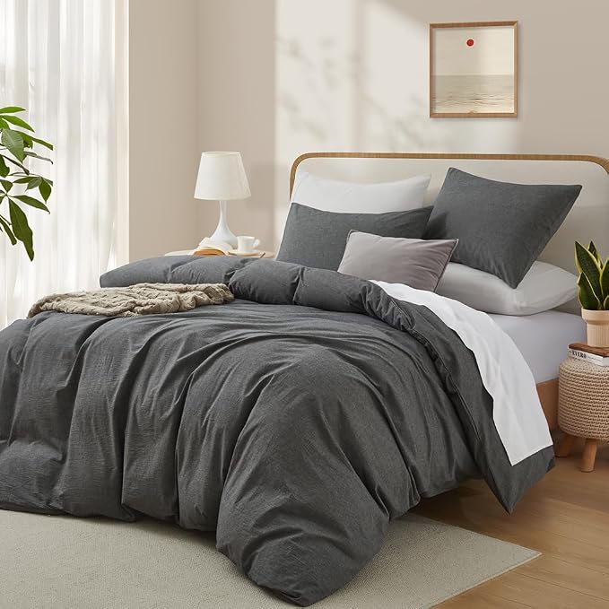 LOVQUE 100% Washed Cotton Duvet Cover King Size, 104x90 Inches - Image 2