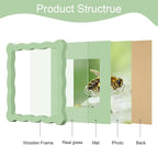 6x6 Picture Frame with Mat for 4x4, Wavy Edge Wooden Real Glass Photo Frame for - Image 5