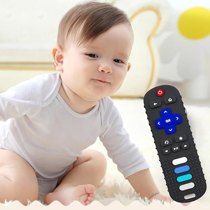 Silicone Baby Teething Toys for Babies 0-18 Months,Baby Silicone Chew Toys,Remote Control Shape Teething Toys,BPA Free(L-Black)