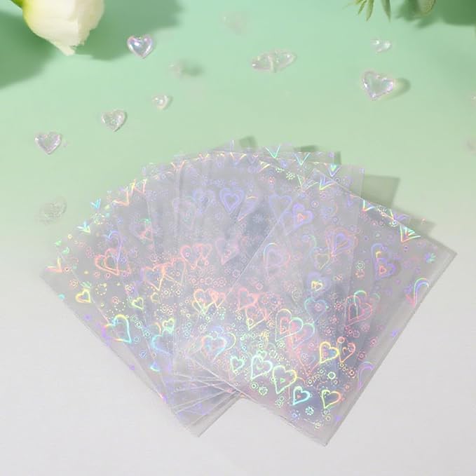 100pcs Photocard Sleeves, 3.58x2.56 in Love Heart-Shape Laser Flashing Card - Image 5