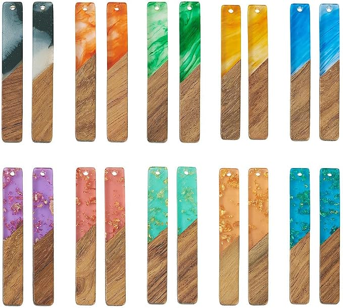 FASHEWELRY 20Pcs Resin Wood Earring Charms Rectangle Wooden Earring Blanks Bar - Image 7